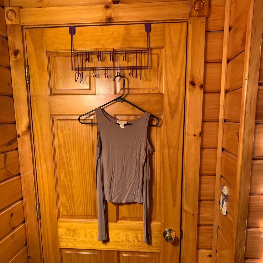 mauve open shoulder long sleeve